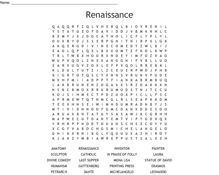 Renaissance word search answer key