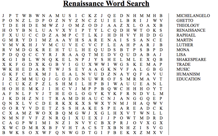 Renaissance word search answer key