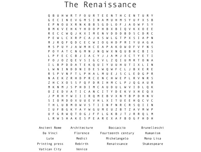 Renaissance word search answer key